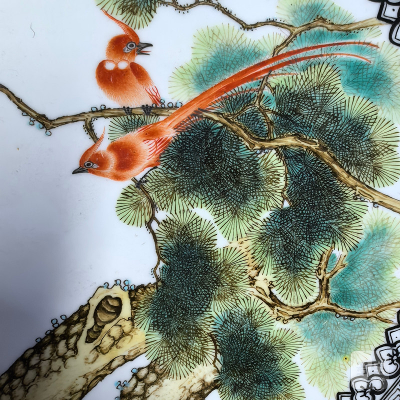 近代 粉彩花鸟纹盘 - 图6